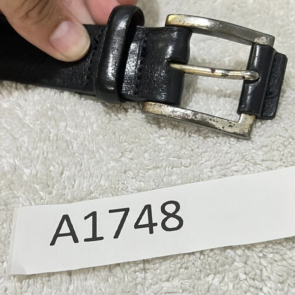 Mens Black Thick Leather Belt 36 Silver Buckle 1”Vintage Classic Grunge Goth - Picture 11 of 11